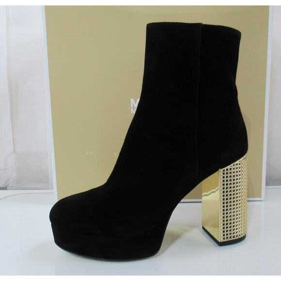 Michael Kors Maxine Block Heel Platform Bootie Zip Suede Black Size 8.5 - Picture 2 of 10